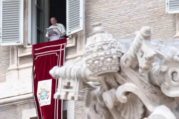 Pope Francis delivers a Regina Coeli address at the Vatican.